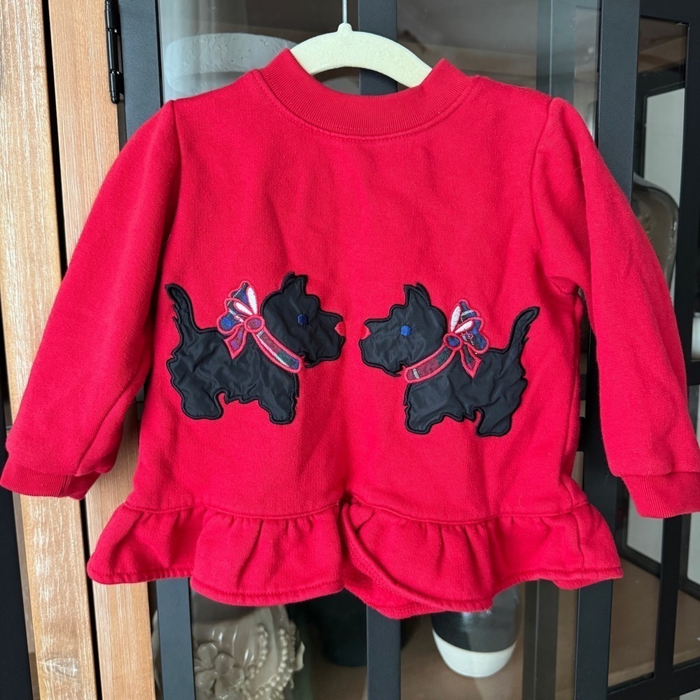 Vintage Copper Key sweater appliqués schnauzer scottie dogs bows ruffle toddler